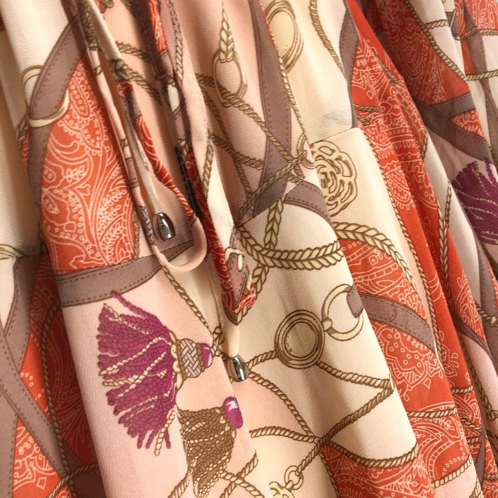 Entro Orange & Cream Floral A-Line Dress | V-Neck and Bell Sleeves - Picture 4 of 7